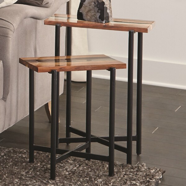 Rivers Edge 18 Acacia Wood And Acrylic Nesting End Tables, Set Of 2